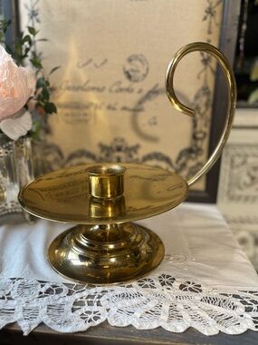 Vintage Baldwin gold brass candle holder hurricane light base old money heritage